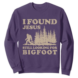 Retro I Found Jesus Still Looking For Bigfoot Sweatshirt Vintage Sasquatch Believer Funny Christian Humor TS10 Purple Print Your Wear