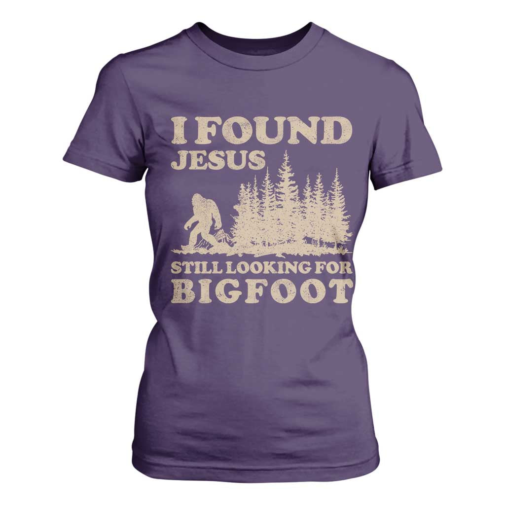 Retro I Found Jesus Still Looking For Bigfoot T Shirt For Women Vintage Sasquatch Believer Funny Christian Humor TS10 Purple Print Your Wear