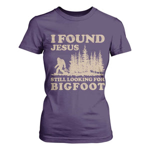 Retro I Found Jesus Still Looking For Bigfoot T Shirt For Women Vintage Sasquatch Believer Funny Christian Humor TS10 Purple Print Your Wear