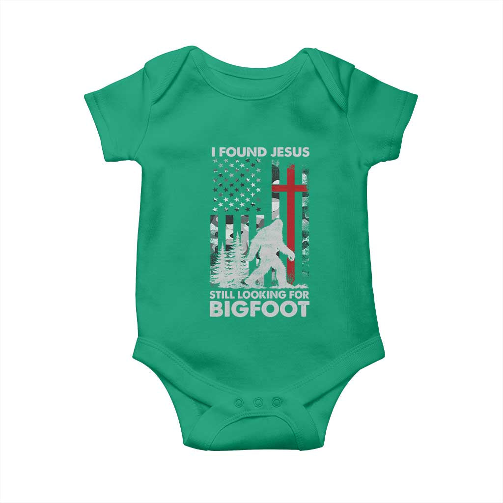 Retro I Found Jesus Still Looking For Bigfoot Baby Onesie Camouflage US American Flag Camo TS10 Irish Green Print Your Wear