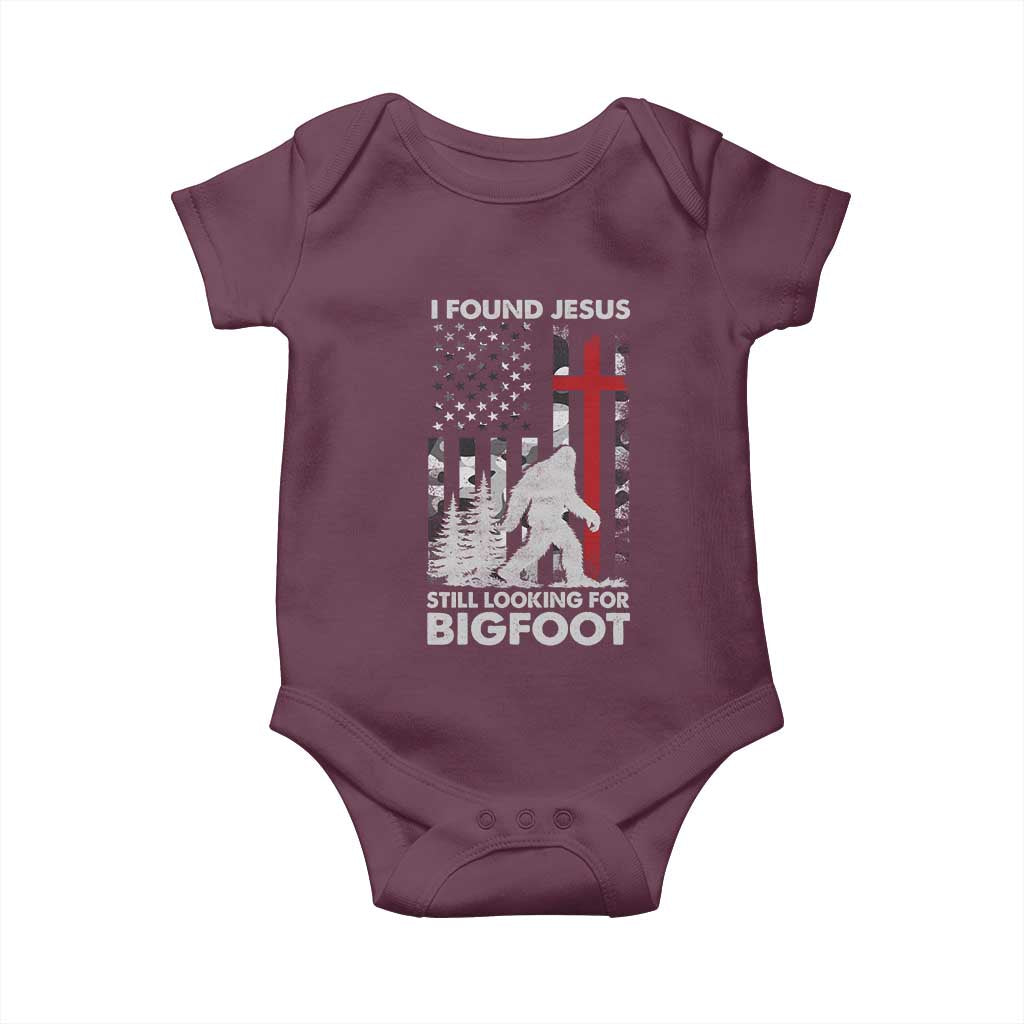 Retro I Found Jesus Still Looking For Bigfoot Baby Onesie Camouflage US American Flag Camo TS10 Maroon Print Your Wear