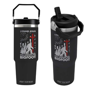 Retro I Found Jesus Still Looking For Bigfoot Flip Straw Tumbler Camouflage US American Flag Camo TS10 One Size: 30 oz Black Print Your Wear