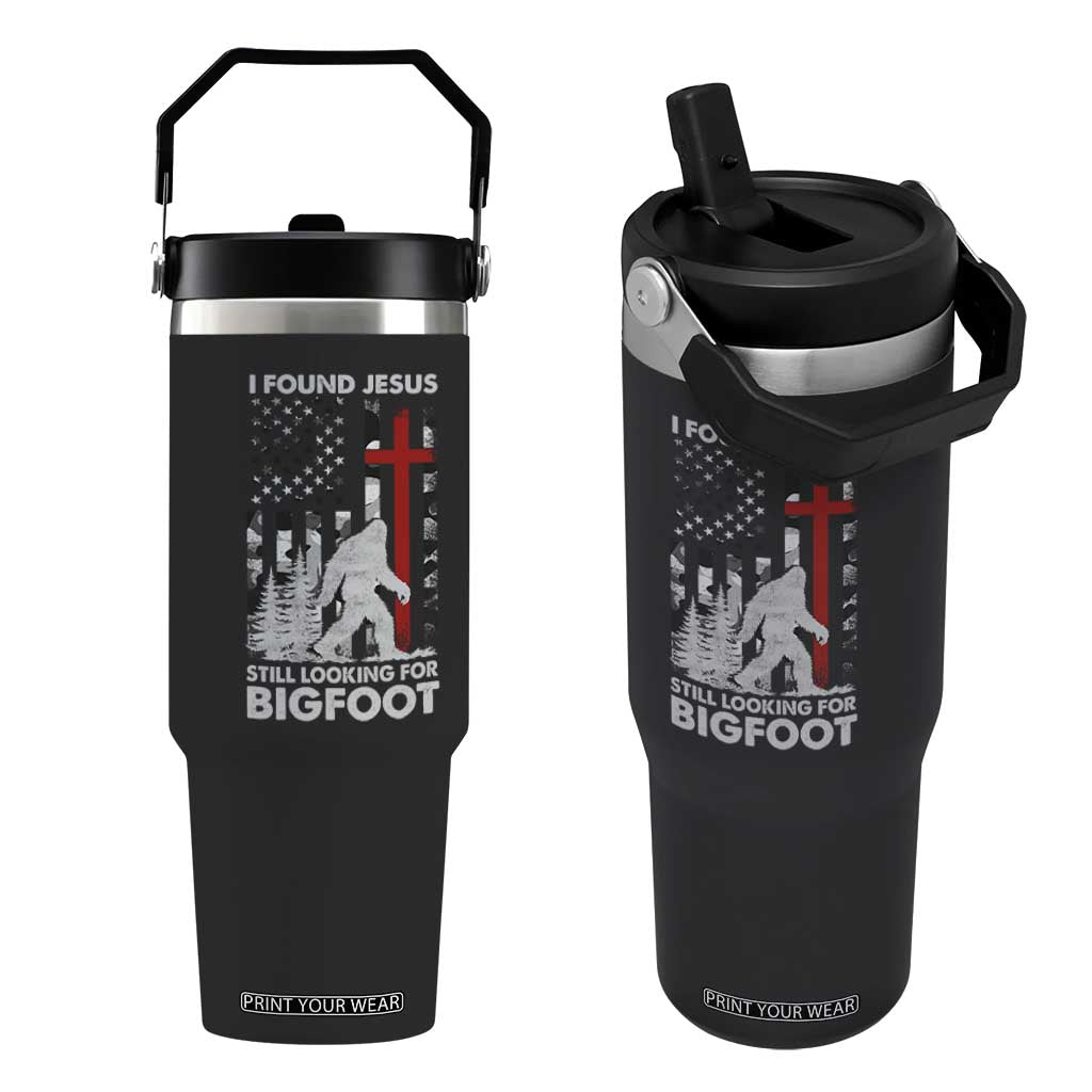 Retro I Found Jesus Still Looking For Bigfoot Flip Straw Tumbler Camouflage US American Flag Camo TS10 One Size: 30 oz Black Print Your Wear