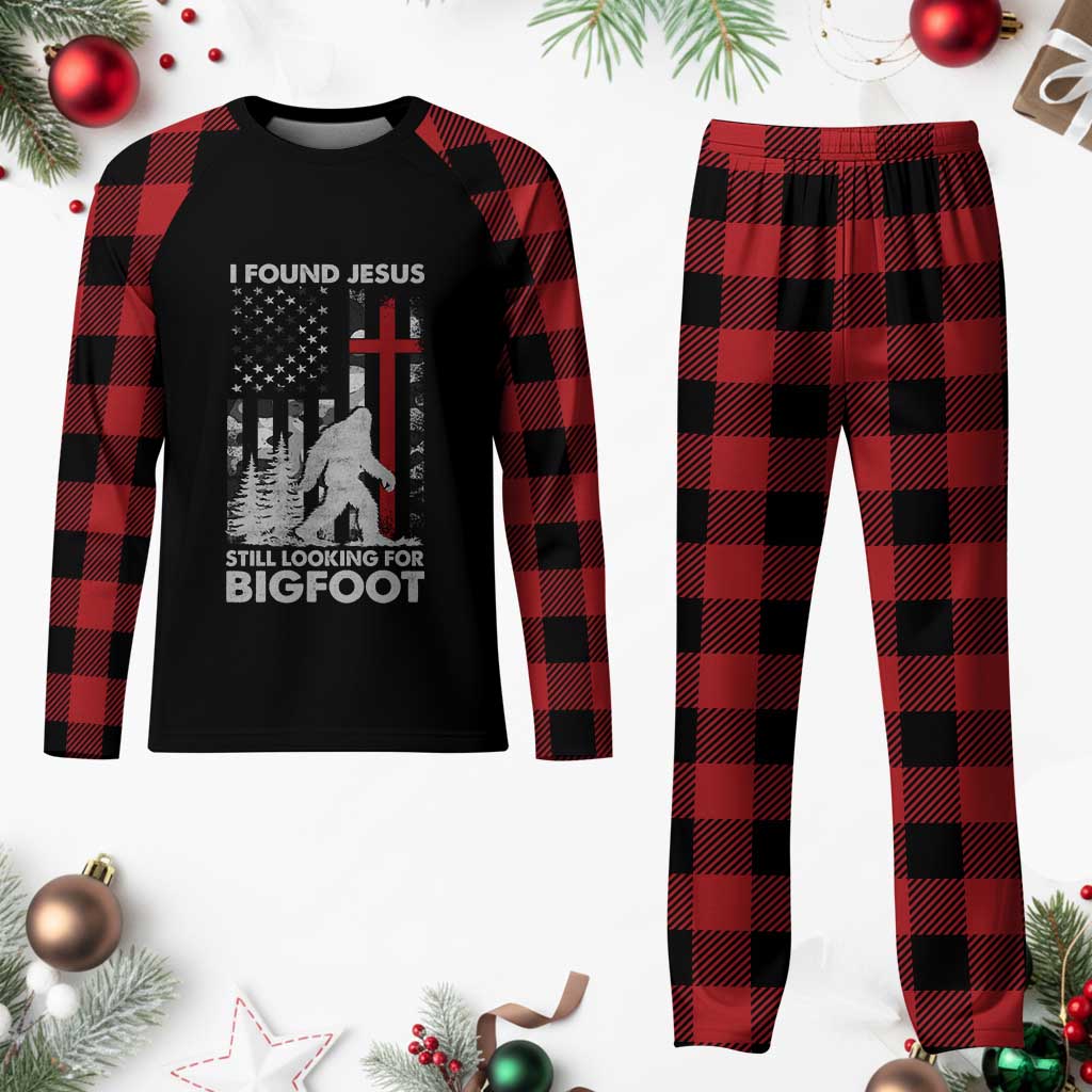 Retro I Found Jesus Still Looking For Bigfoot Plaid Pajama Set Camouflage US American Flag Camo TS10 Buffalo Plaid Print Your Wear