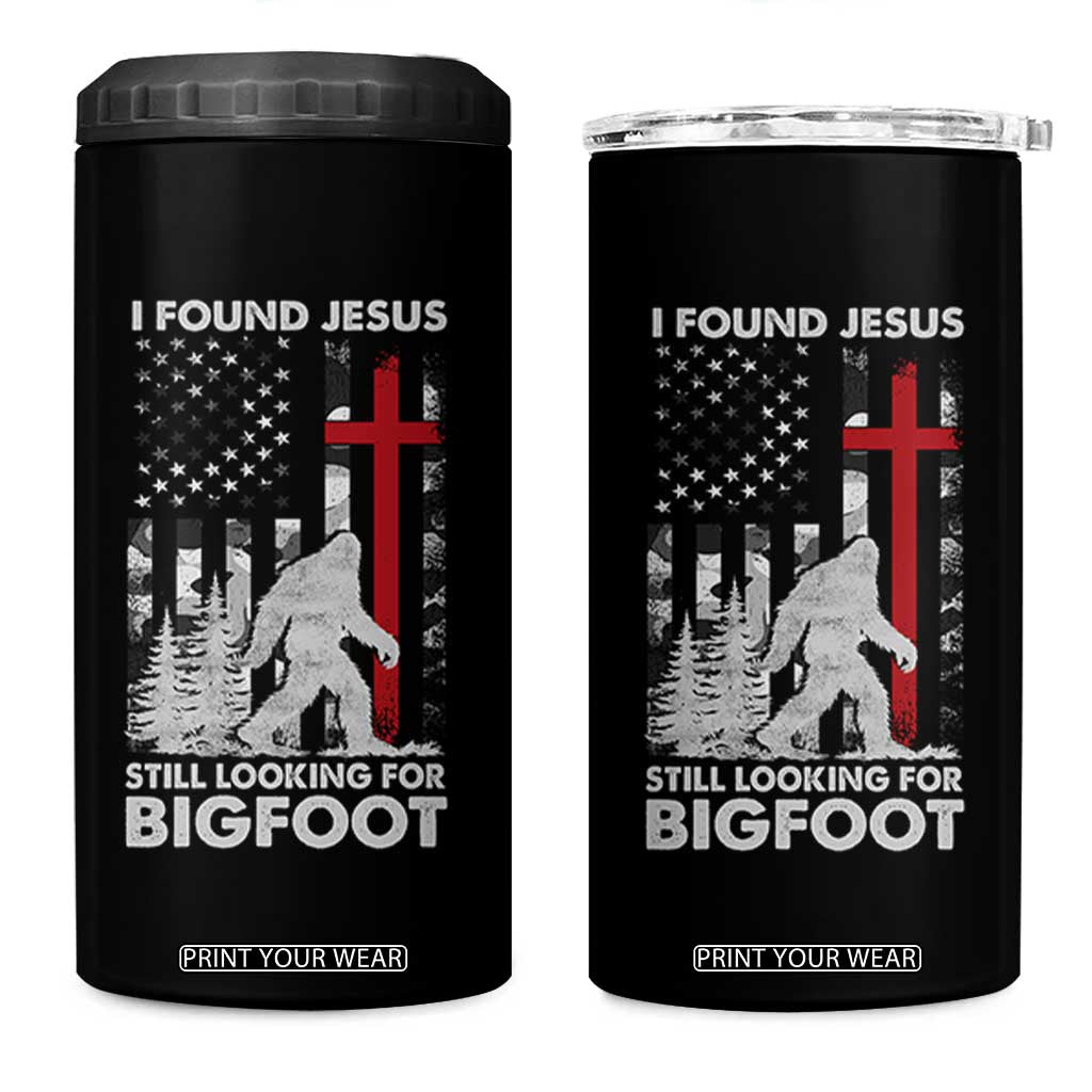 Retro I Found Jesus Still Looking For Bigfoot 4 in 1 Can Cooler Tumbler Camouflage US American Flag Camo TS10 One Size: 16 oz Black Print Your Wear