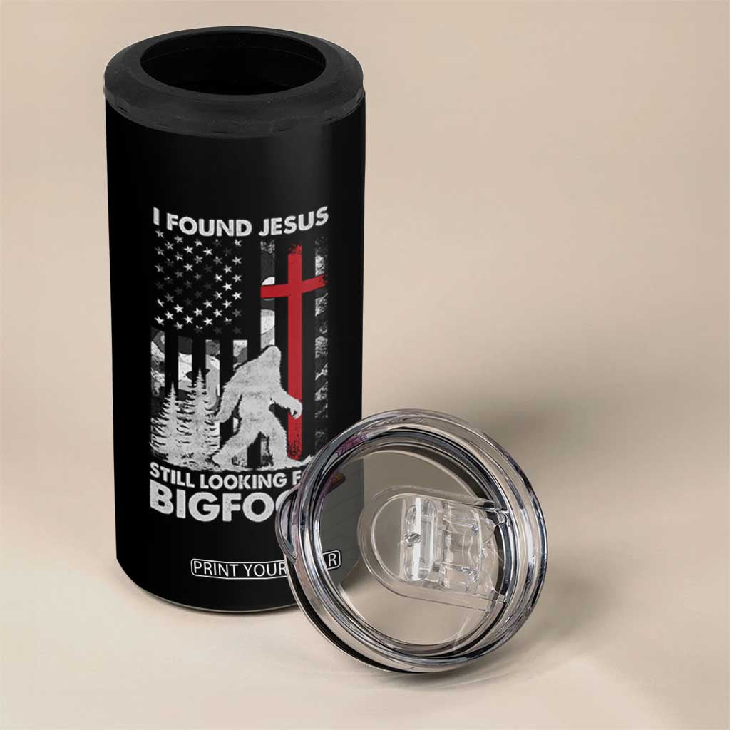 Retro I Found Jesus Still Looking For Bigfoot 4 in 1 Can Cooler Tumbler Camouflage US American Flag Camo TS10 Print Your Wear