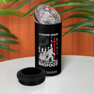 Retro I Found Jesus Still Looking For Bigfoot 4 in 1 Can Cooler Tumbler Camouflage US American Flag Camo TS10 Print Your Wear