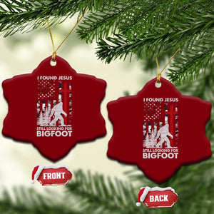 Retro I Found Jesus Still Looking For Bigfoot Ceramic Ornament Camouflage US American Flag Camo TS10 Print Your Wear