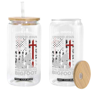 Retro I Found Jesus Still Looking For Bigfoot Glass Can Camouflage US American Flag Camo TS10 Print Your Wear