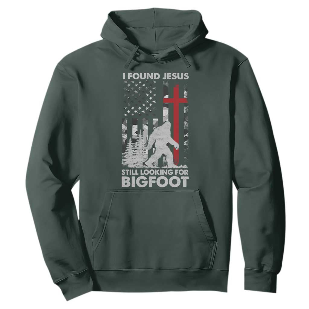 Retro I Found Jesus Still Looking For Bigfoot Hoodie Camouflage US American Flag Camo TS10 Dark Forest Green Print Your Wear