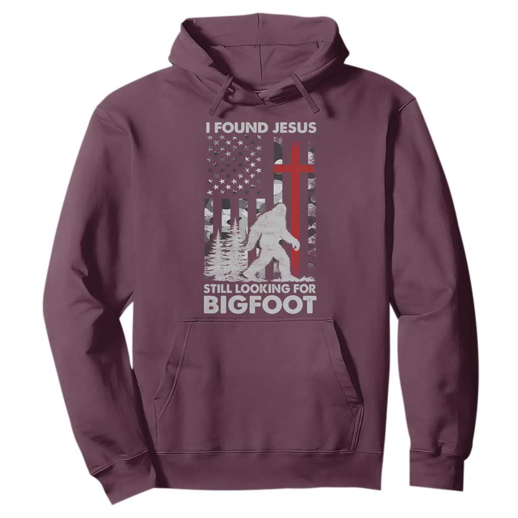 Retro I Found Jesus Still Looking For Bigfoot Hoodie Camouflage US American Flag Camo TS10 Maroon Print Your Wear