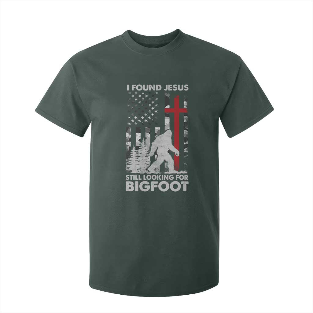 Retro I Found Jesus Still Looking For Bigfoot T Shirt For Kid Camouflage US American Flag Camo TS10 Dark Forest Green Print Your Wear