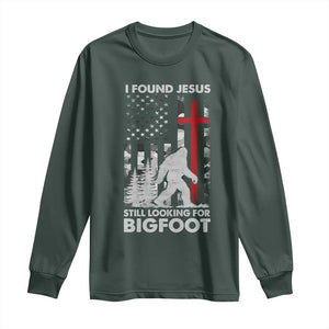 Retro I Found Jesus Still Looking For Bigfoot Long Sleeve Shirt Camouflage US American Flag Camo TS10 Dark Forest Green Print Your Wear
