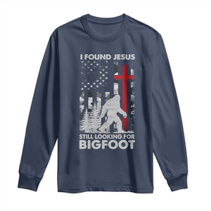 Retro I Found Jesus Still Looking For Bigfoot Long Sleeve Shirt Camouflage US American Flag Camo TS10 Navy Print Your Wear