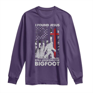 Retro I Found Jesus Still Looking For Bigfoot Long Sleeve Shirt Camouflage US American Flag Camo TS10 Purple Print Your Wear