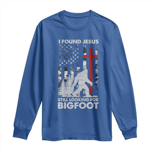 Retro I Found Jesus Still Looking For Bigfoot Long Sleeve Shirt Camouflage US American Flag Camo TS10 Royal Blue Print Your Wear