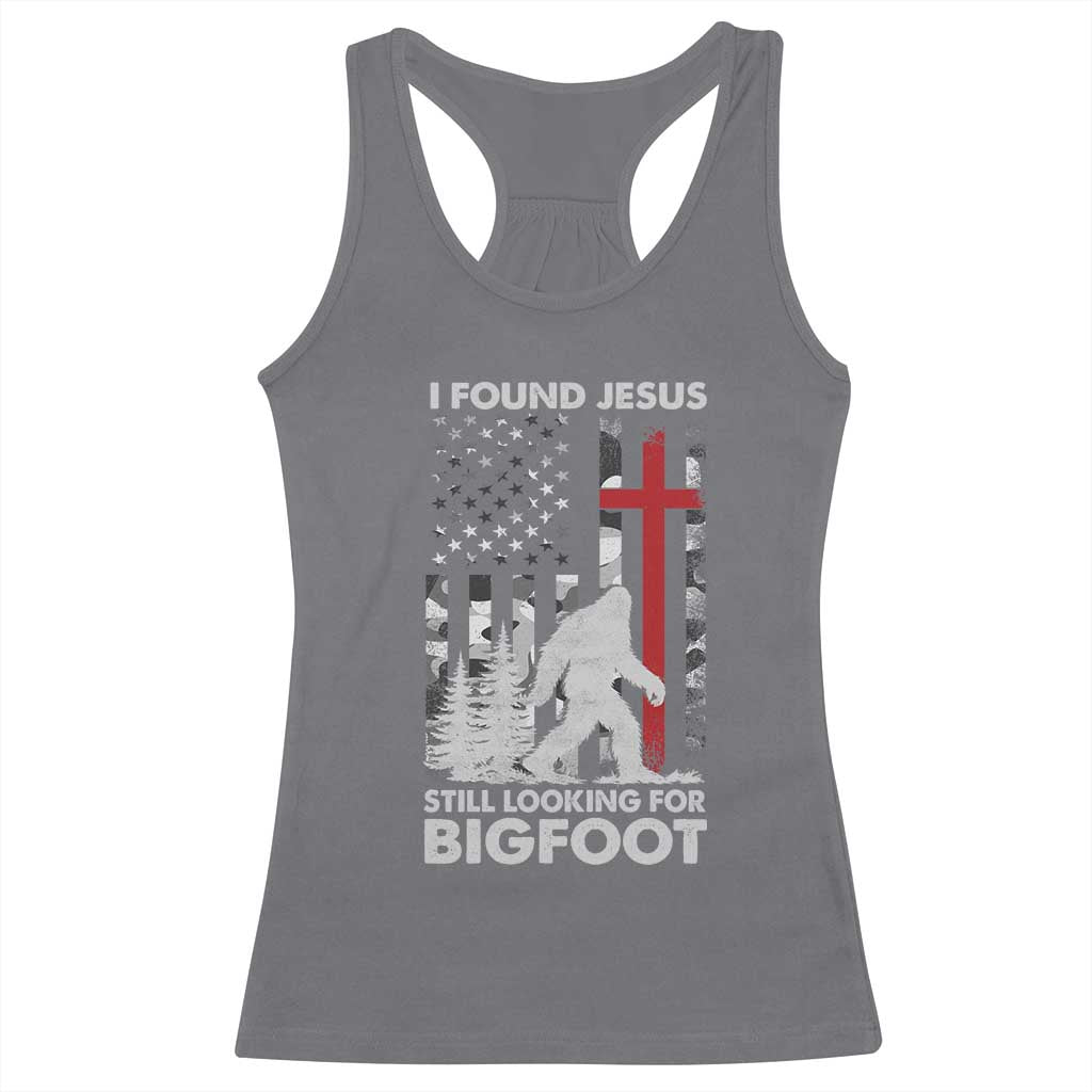 Retro I Found Jesus Still Looking For Bigfoot Racerback Tank Top Camouflage US American Flag Camo TS10 Charcoal Print Your Wear