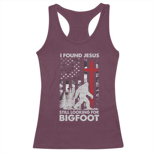 Retro I Found Jesus Still Looking For Bigfoot Racerback Tank Top Camouflage US American Flag Camo TS10 Maroon Print Your Wear