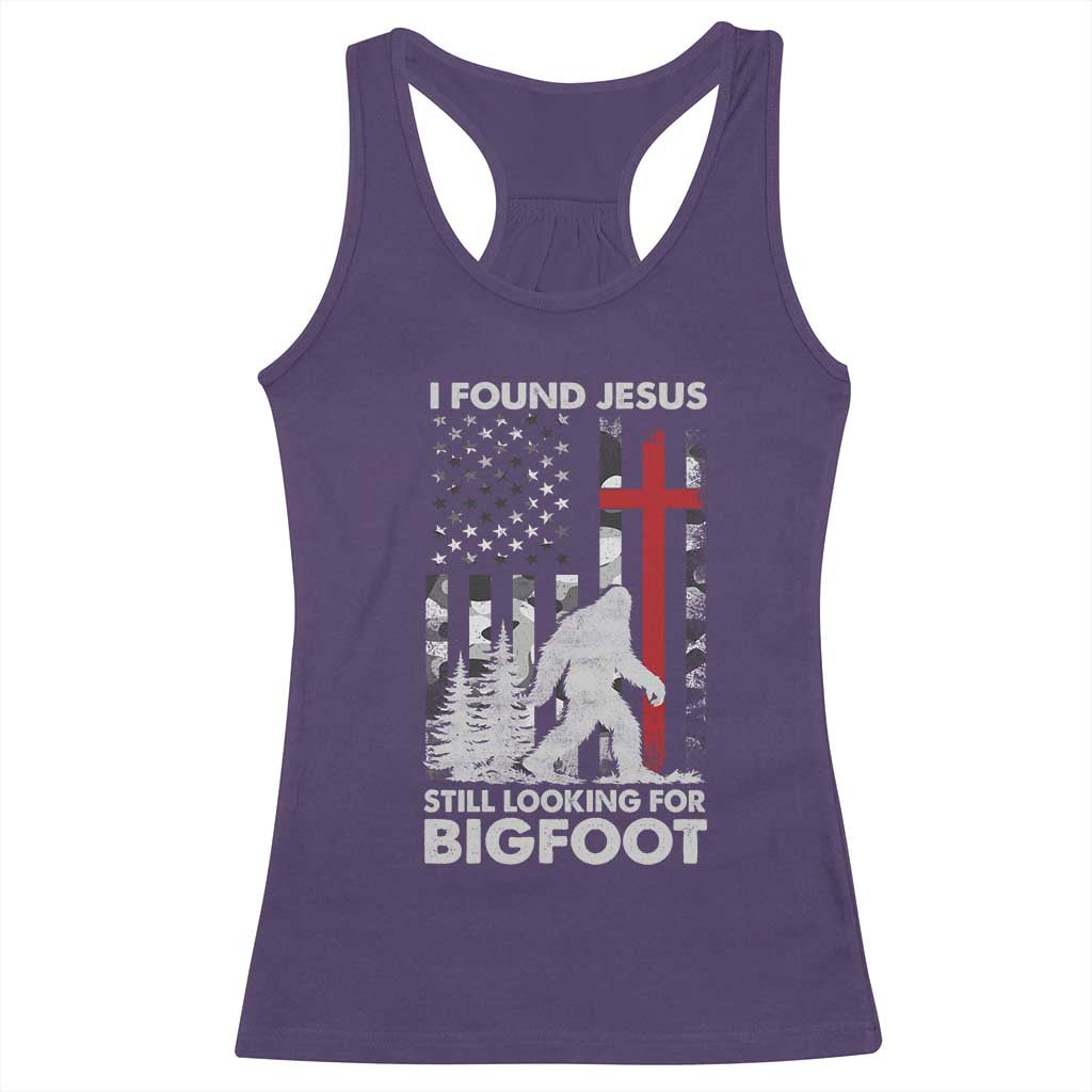 Retro I Found Jesus Still Looking For Bigfoot Racerback Tank Top Camouflage US American Flag Camo TS10 Purple Print Your Wear