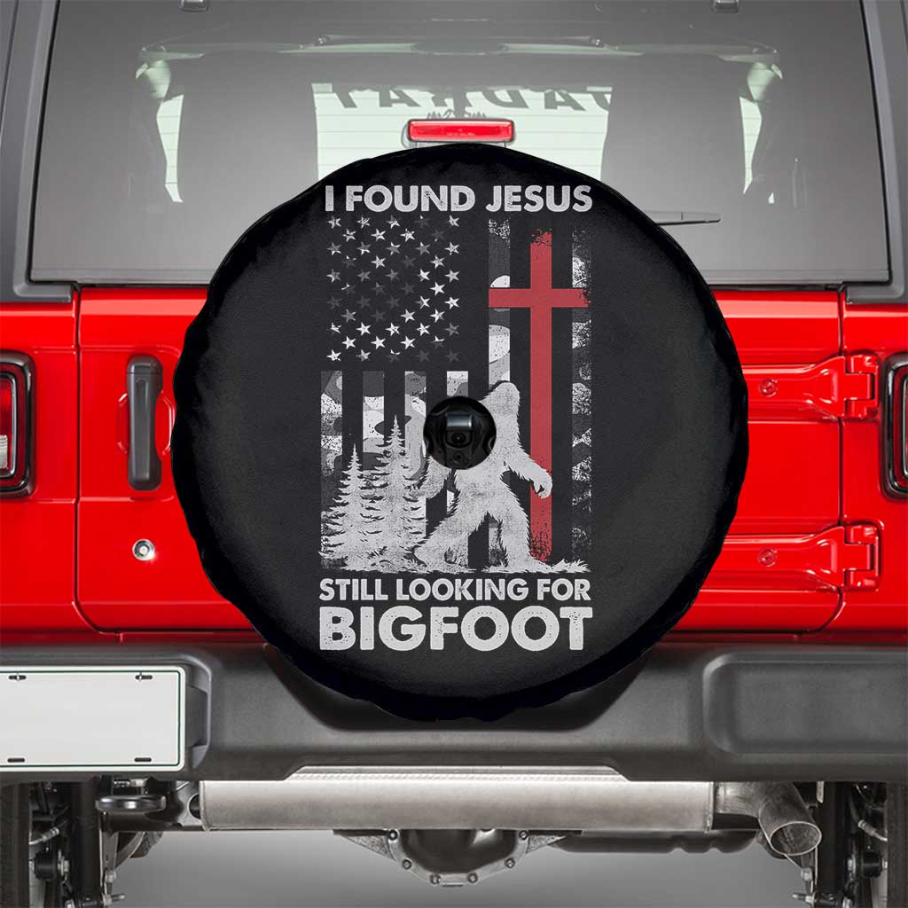 Retro I Found Jesus Still Looking For Bigfoot Spare Tire Cover Camouflage US American Flag Camo TS10 Black Print Your Wear