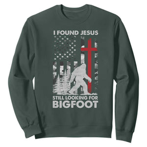 Retro I Found Jesus Still Looking For Bigfoot Sweatshirt Camouflage US American Flag Camo TS10 Dark Forest Green Print Your Wear