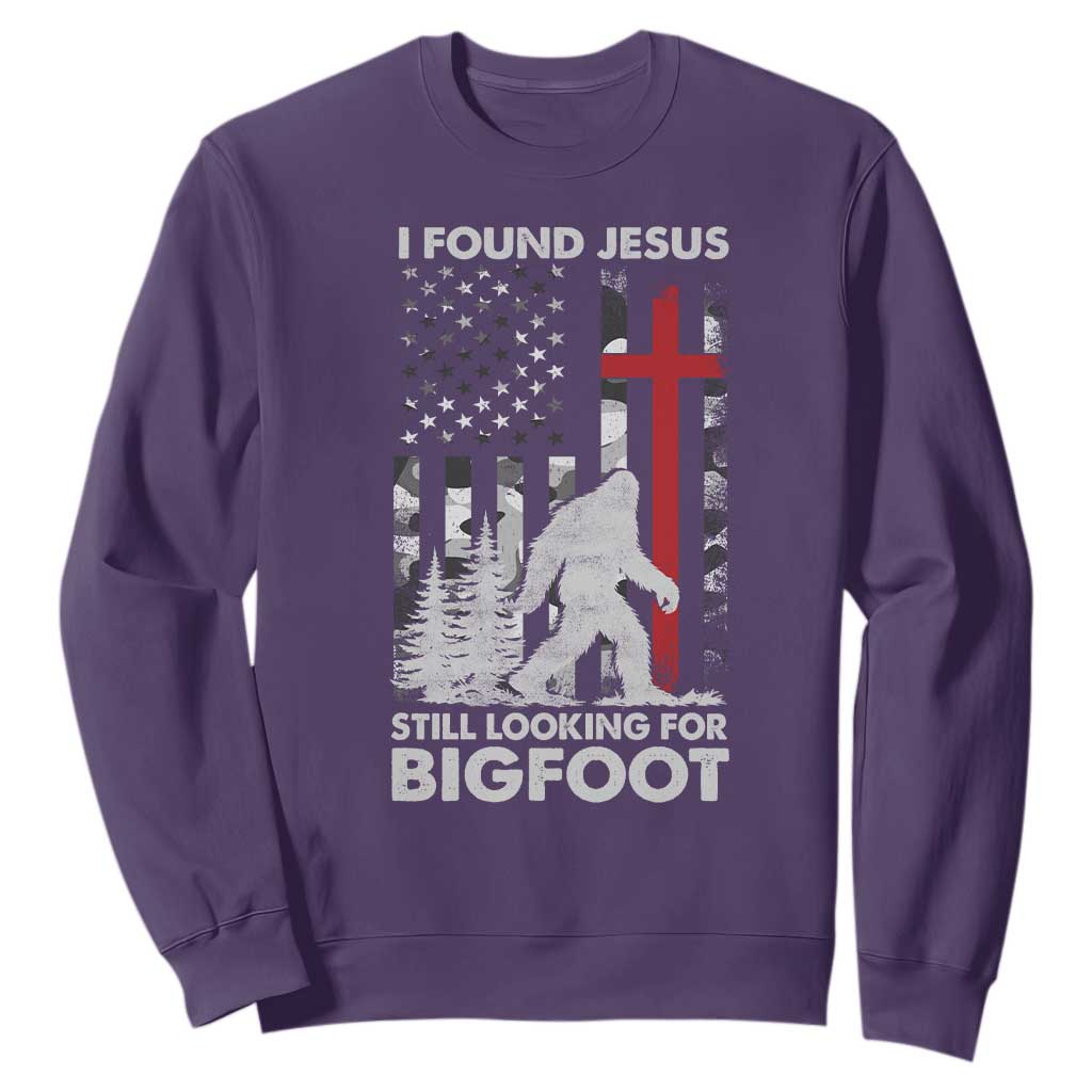 Retro I Found Jesus Still Looking For Bigfoot Sweatshirt Camouflage US American Flag Camo TS10 Purple Print Your Wear