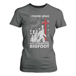 Retro I Found Jesus Still Looking For Bigfoot T Shirt For Women Camouflage US American Flag Camo TS10 Dark Heather Print Your Wear