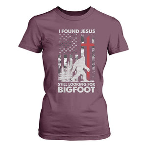 Retro I Found Jesus Still Looking For Bigfoot T Shirt For Women Camouflage US American Flag Camo TS10 Maroon Print Your Wear