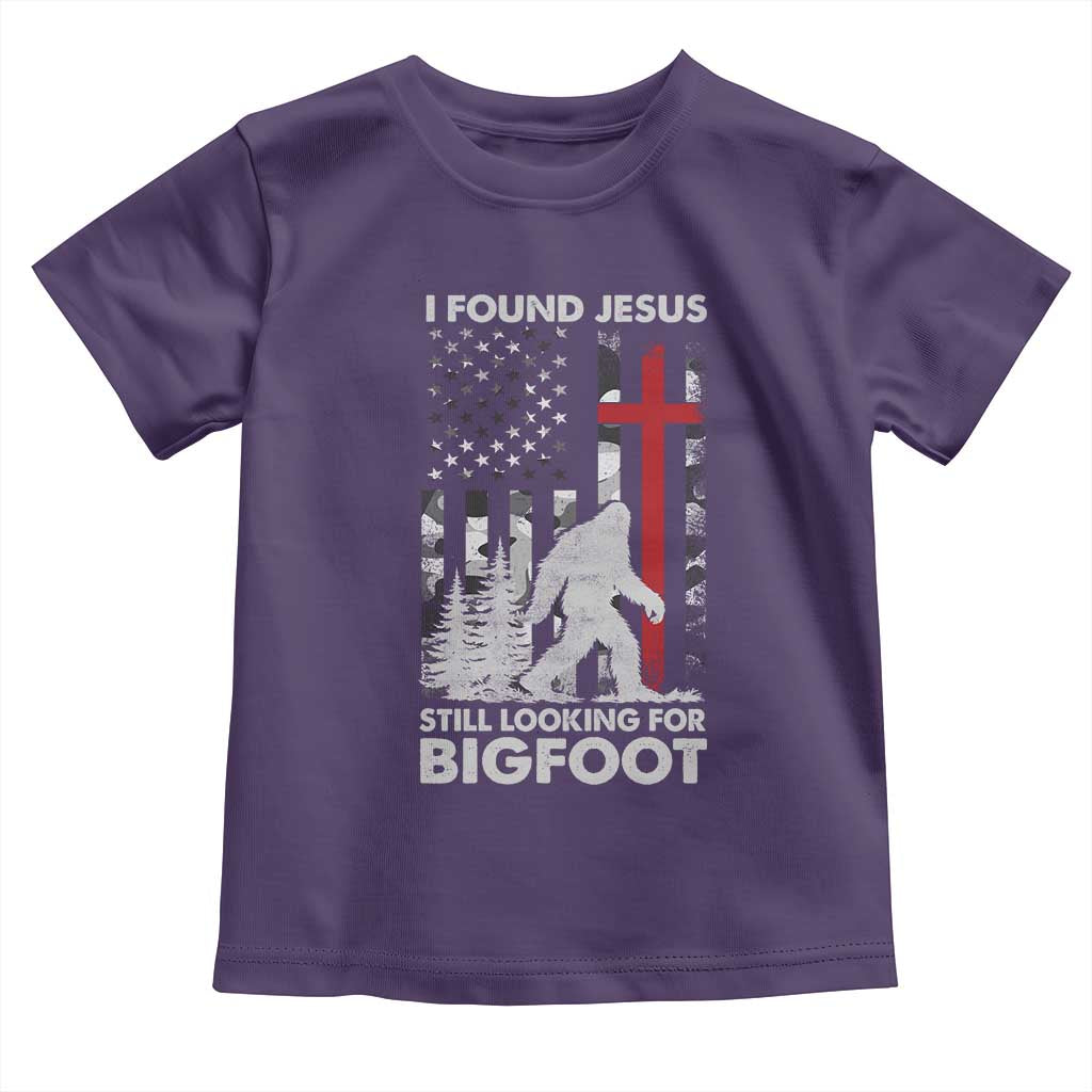 Retro I Found Jesus Still Looking For Bigfoot Toddler T Shirt Camouflage US American Flag Camo TS10 Purple Print Your Wear