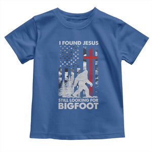 Retro I Found Jesus Still Looking For Bigfoot Toddler T Shirt Camouflage US American Flag Camo TS10 Royal Blue Print Your Wear
