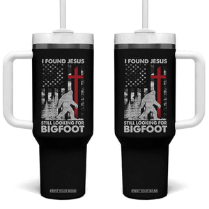 Retro I Found Jesus Still Looking For Bigfoot Tumbler With Handle Camouflage US American Flag Camo TS10 One Size: 40 oz Black Print Your Wear