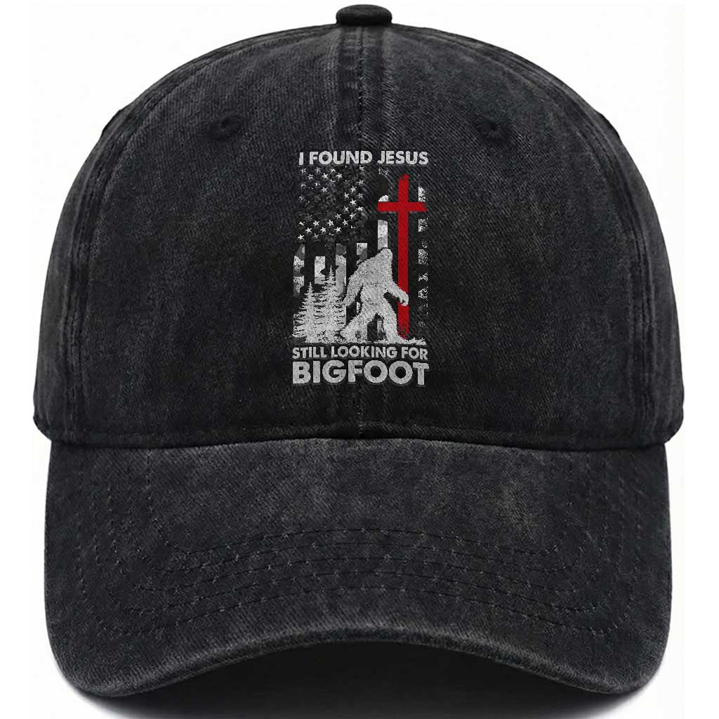 Retro I Found Jesus Still Looking For Bigfoot Washed Cotton Baseball Cap Camouflage US American Flag Camo TS10 Print Your Wear