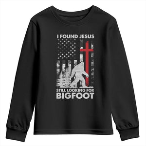 Retro I Found Jesus Still Looking For Bigfoot Youth Sweatshirt Camouflage US American Flag Camo TS10 Black Print Your Wear