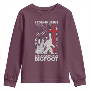 Retro I Found Jesus Still Looking For Bigfoot Youth Sweatshirt Camouflage US American Flag Camo TS10 Maroon Print Your Wear