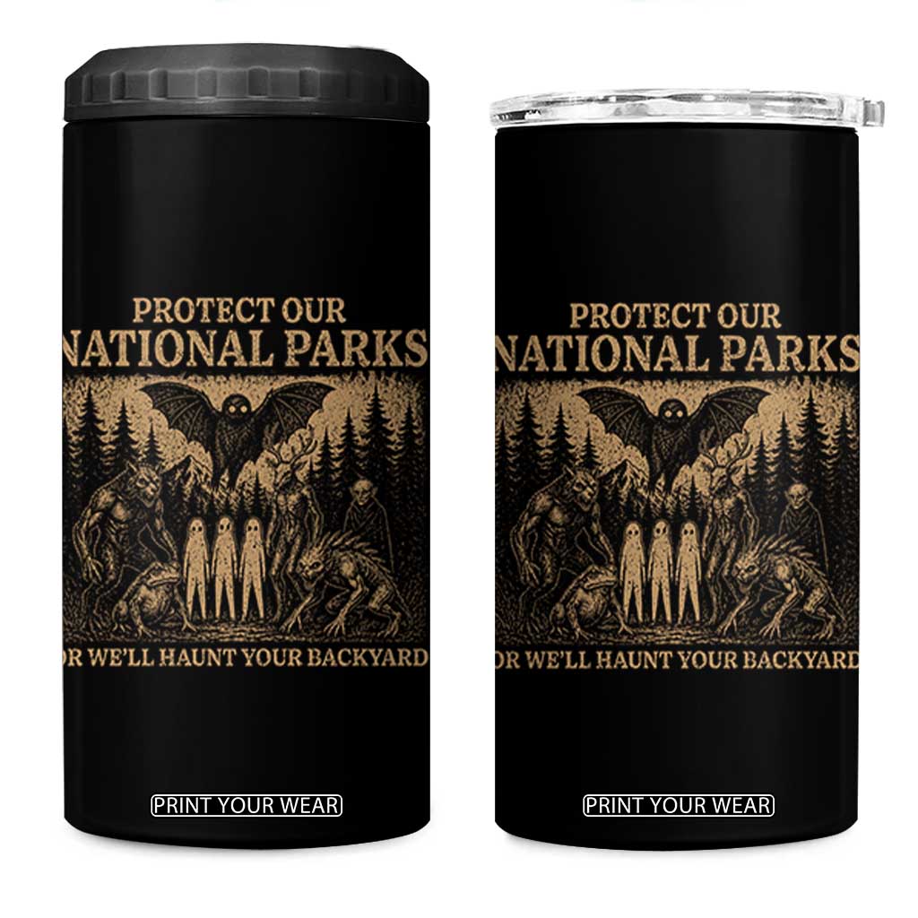 Funny Mothman Protect Our National Parks 4 in 1 Can Cooler Tumbler Ghost Wendigo Skull Cryptid Weirdcore Folk Horror TS10 One Size: 16 oz Black Print Your Wear