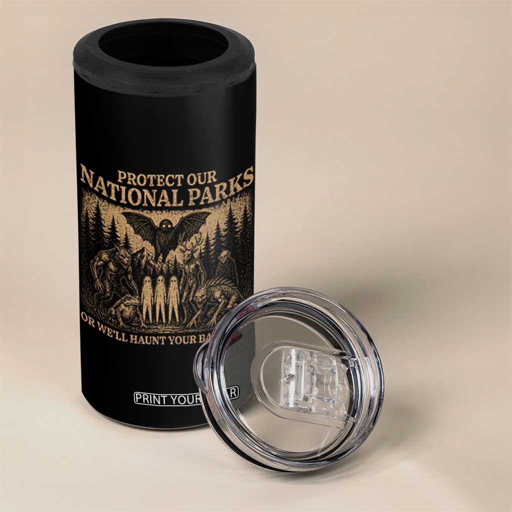 Funny Mothman Protect Our National Parks 4 in 1 Can Cooler Tumbler Ghost Wendigo Skull Cryptid Weirdcore Folk Horror TS10 Print Your Wear