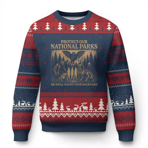 Funny Mothman Protect Our National Parks Ugly Christmas Sweater Ghost Wendigo Skull Cryptid Weirdcore Folk Horror TS10 Navy Red Print Your Wear