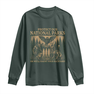 Funny Mothman Protect Our National Parks Long Sleeve Shirt Ghost Wendigo Skull Cryptid Weirdcore Folk Horror TS10 Dark Forest Green Print Your Wear