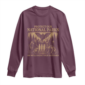 Funny Mothman Protect Our National Parks Long Sleeve Shirt Ghost Wendigo Skull Cryptid Weirdcore Folk Horror TS10 Maroon Print Your Wear