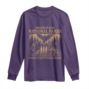 Funny Mothman Protect Our National Parks Long Sleeve Shirt Ghost Wendigo Skull Cryptid Weirdcore Folk Horror TS10 Purple Print Your Wear