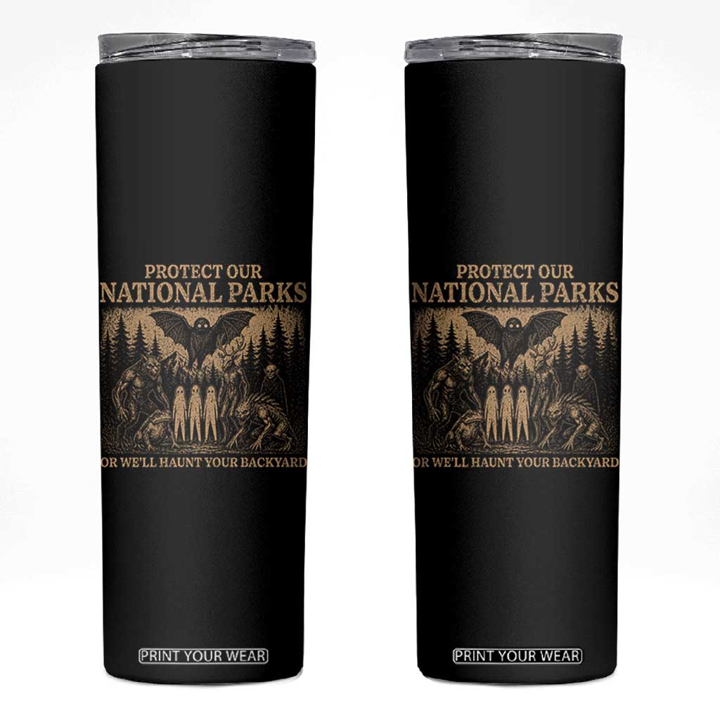 Funny Mothman Protect Our National Parks Skinny Tumbler Ghost Wendigo Skull Cryptid Weirdcore Folk Horror TS10 Black Print Your Wear