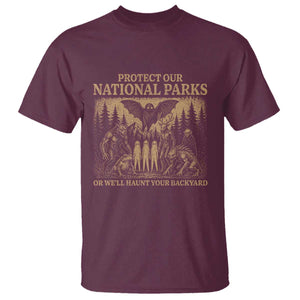 Funny Mothman Protect Our National Parks T Shirt Ghost Wendigo Skull Cryptid Weirdcore Folk Horror TS10 Maroon Print Your Wear