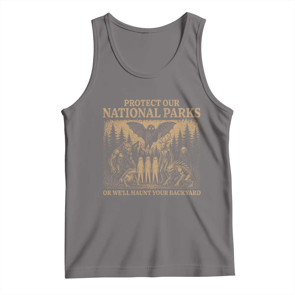 Funny Mothman Protect Our National Parks Tank Top Ghost Wendigo Skull Cryptid Weirdcore Folk Horror TS10 Deep Heather Print Your Wear