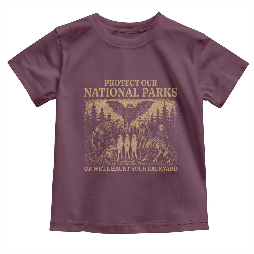 Funny Mothman Protect Our National Parks Toddler T Shirt Ghost Wendigo Skull Cryptid Weirdcore Folk Horror TS10 Maroon Print Your Wear