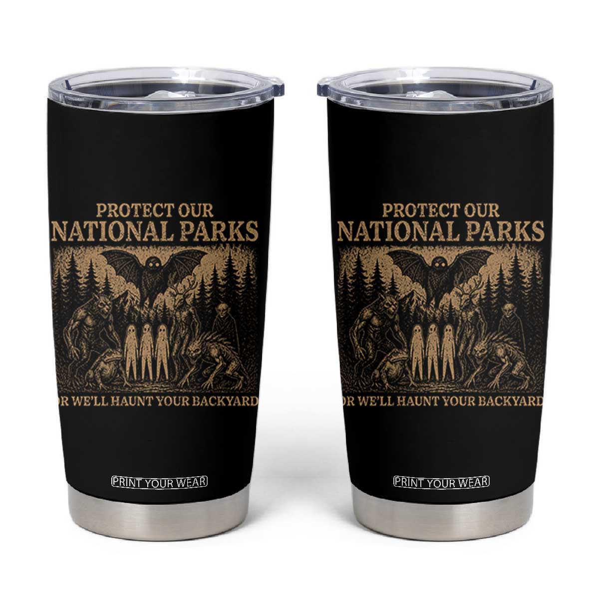 Funny Mothman Protect Our National Parks Tumbler Cup Ghost Wendigo Skull Cryptid Weirdcore Folk Horror TS10 Black Print Your Wear