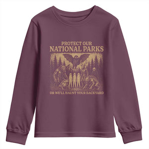Funny Mothman Protect Our National Parks Youth Sweatshirt Ghost Wendigo Skull Cryptid Weirdcore Folk Horror TS10 Maroon Print Your Wear