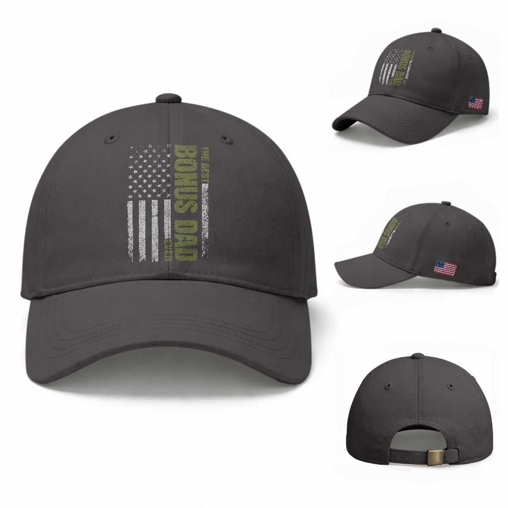 Bonus Dad Baseball Cap American Flag Best Bonus Dad Ever Fathers Day TS10 Baseball Cap Universal Fit Dark Gray Print Your Wear