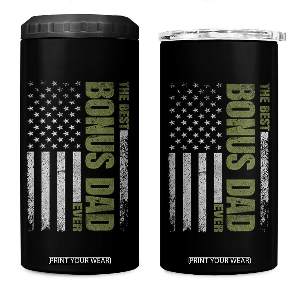 Bonus Dad 4 in 1 Can Cooler Tumbler American Flag Best Bonus Dad Ever Fathers Day TS10 One Size: 16 oz Black Print Your Wear