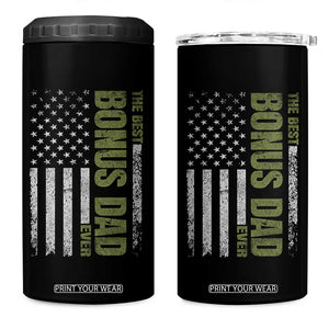 Bonus Dad 4 in 1 Can Cooler Tumbler American Flag Best Bonus Dad Ever Fathers Day TS10 One Size: 16 oz Black Print Your Wear