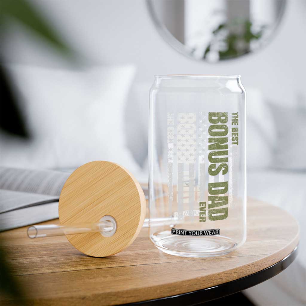 Bonus Dad Glass Can American Flag Best Bonus Dad Ever Fathers Day TS10 Print Your Wear